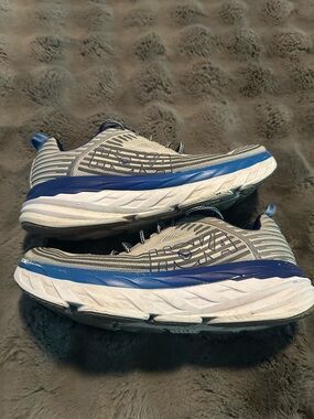 Hoka One One Men's Gray and Blue Athletic Running Shoes